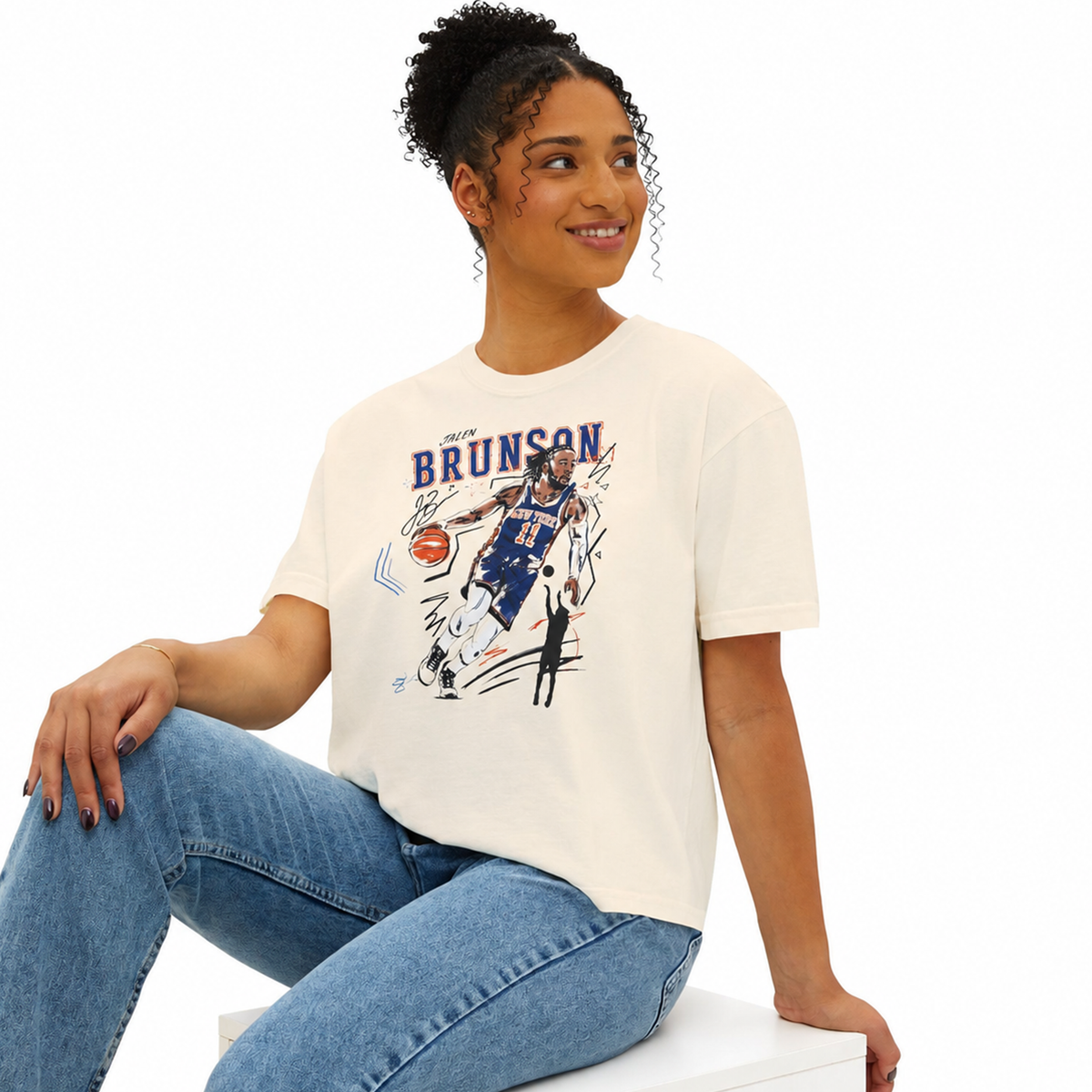 JALEN BRUNSON SKETCH BOXY TEE